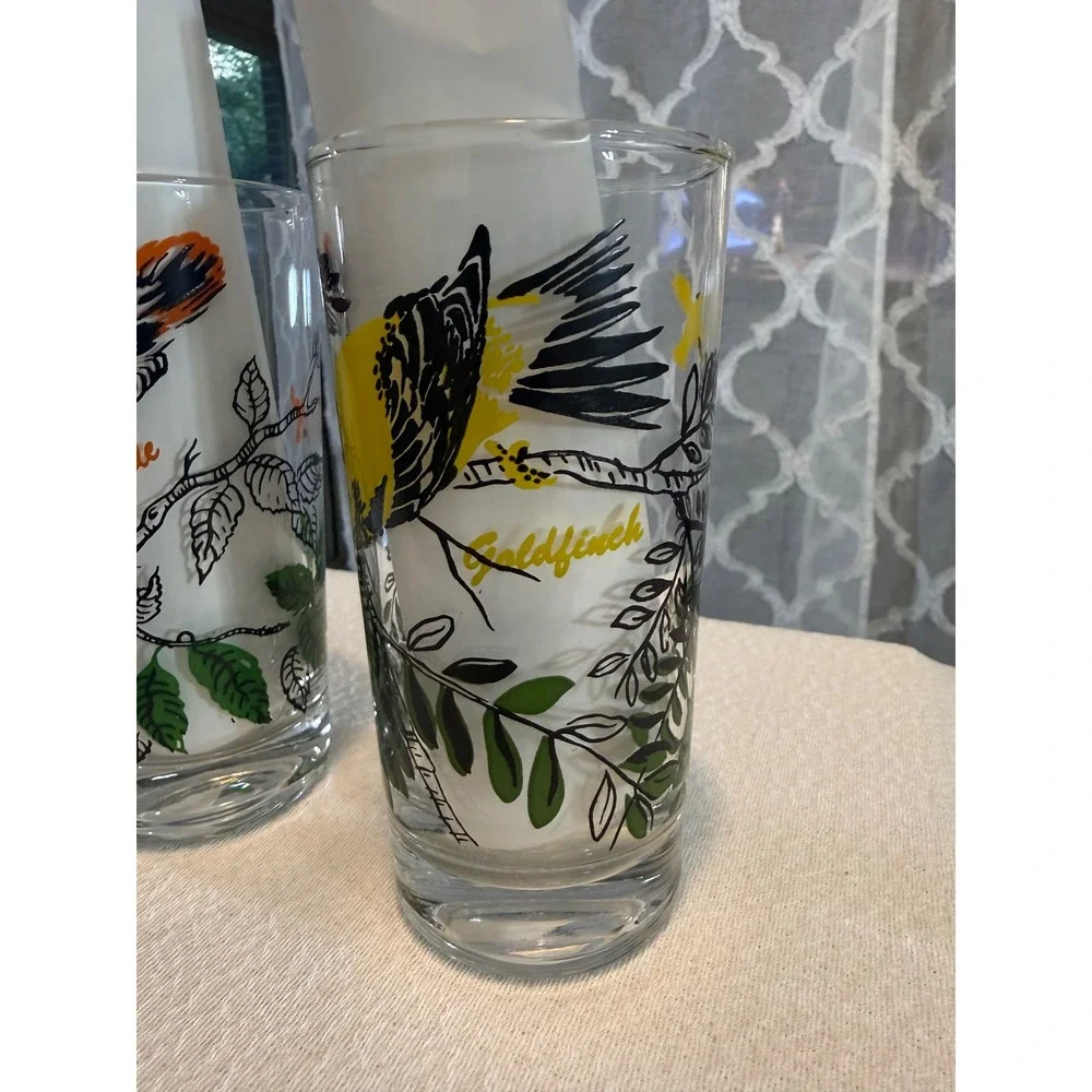 Vintage Bird Drinking Glasses Set of 2 Goldfinch and Oriole Highball Tumblers